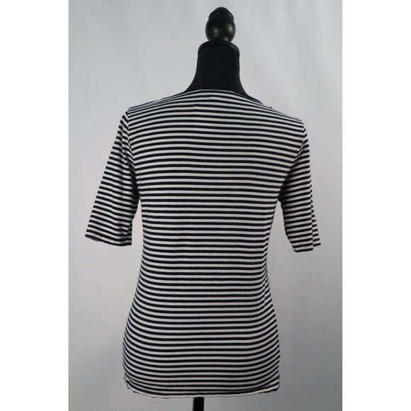 Jones New York Sport Black & White Striped Button‎ Henley Shirt Small - Picture 2 of 10